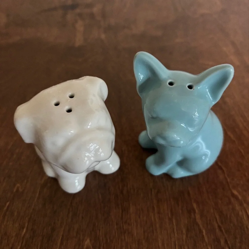 Target Salt and Pepper Shakers Home White Blue Excellent Pug French Bulldog